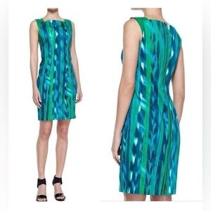 Elie Tahari Green Blue Tuckernuck sheath dress woman’s leather